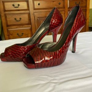 Red peep toe heels